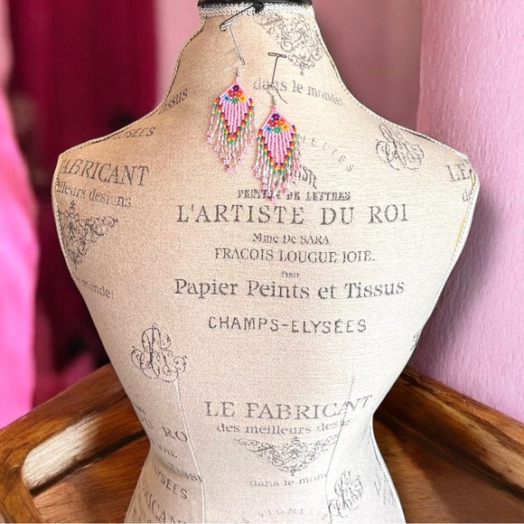 Pink and Silver Beaded Chandelier Earrings Pink Pony Club inspired - Picture 10 of 16